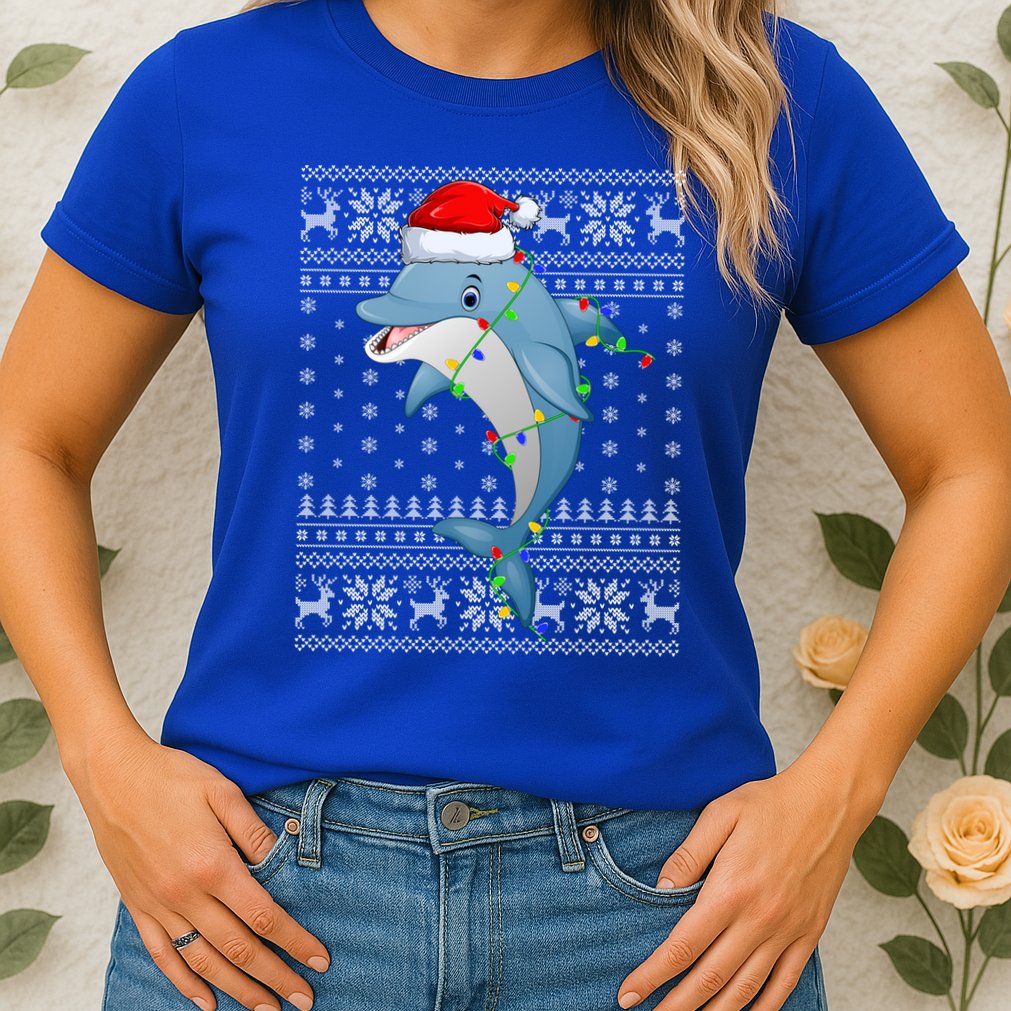 Dolphin Fish Ugly Xmas Sweater Style Santa Dolphin Christmas Meaningful Gift Womens T-Shirt