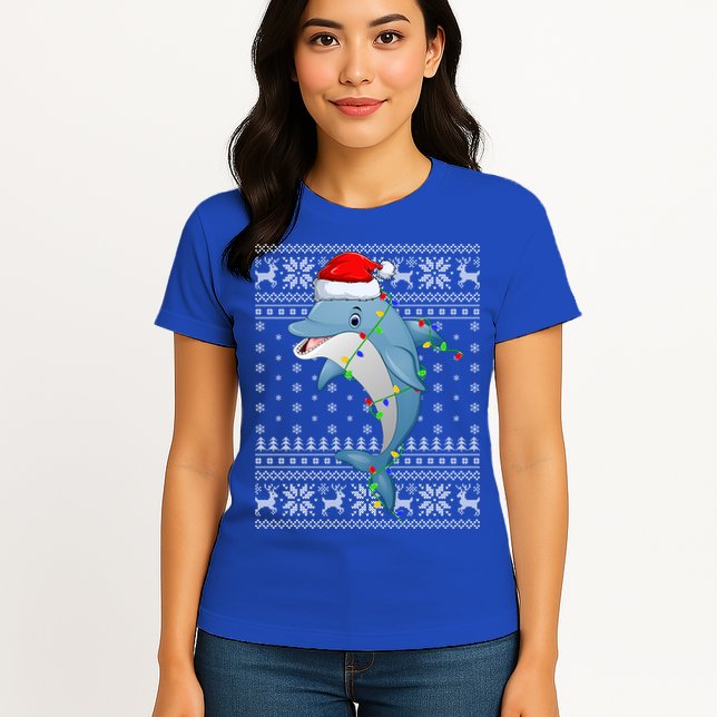 Dolphin Fish Ugly Xmas Sweater Style Santa Dolphin Christmas Meaningful Gift Womens T-Shirt
