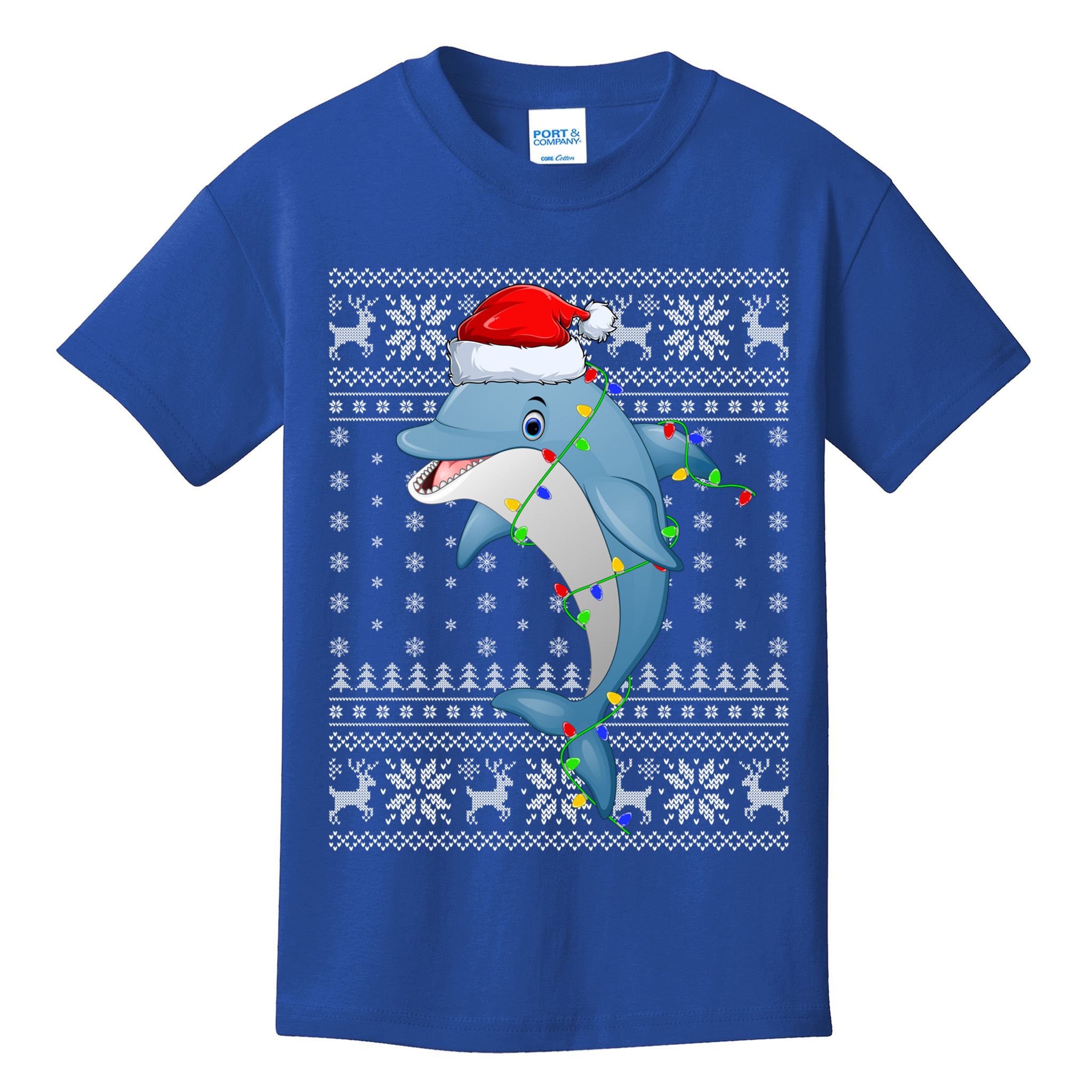 Dolphin Fish Ugly Xmas Sweater Style Santa Dolphin Christmas Meaningful Gift Kids T-Shirt