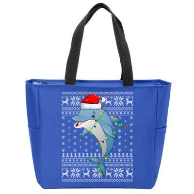 Dolphin Fish Ugly Xmas Sweater Style Santa Dolphin Christmas Meaningful Gift Zip Tote Bag