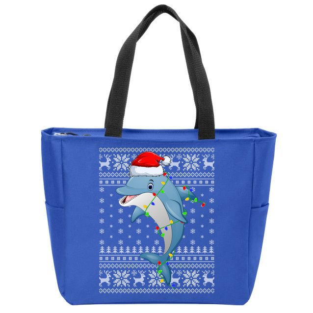 Dolphin Fish Ugly Xmas Sweater Style Santa Dolphin Christmas Meaningful Gift Zip Tote Bag
