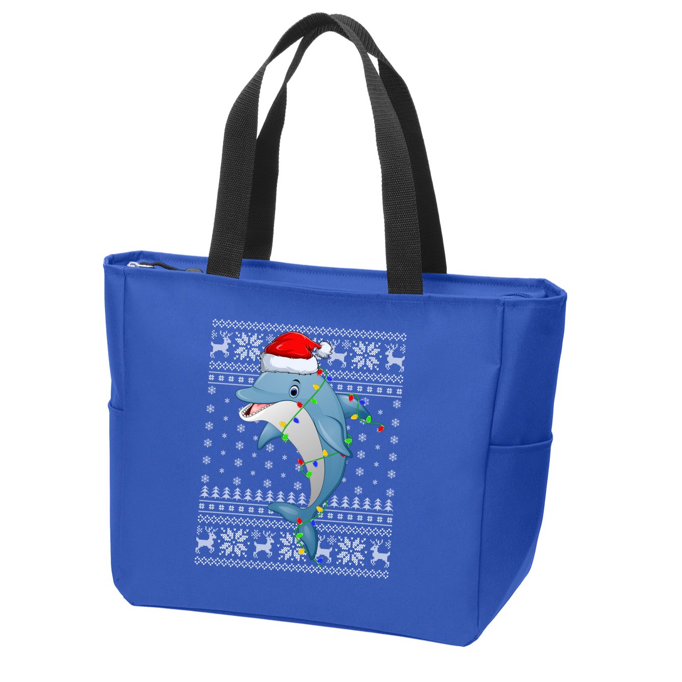 Dolphin Fish Ugly Xmas Sweater Style Santa Dolphin Christmas Meaningful Gift Zip Tote Bag