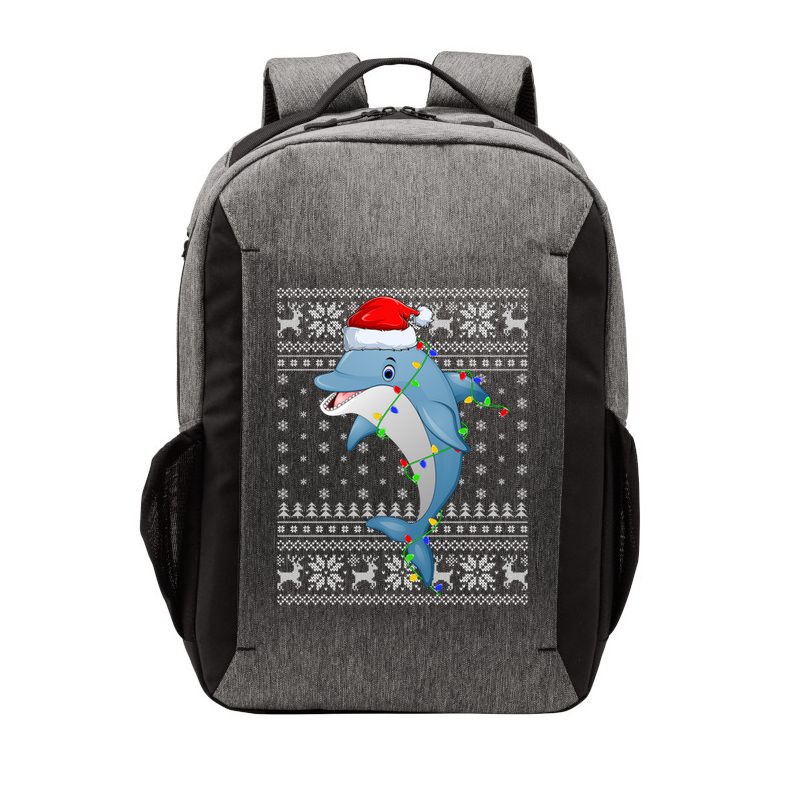 Dolphin Fish Ugly Xmas Sweater Style Santa Dolphin Christmas Meaningful Gift Vector Backpack