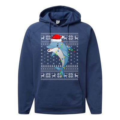 Dolphin Fish Ugly Xmas Sweater Style Santa Dolphin Christmas Meaningful Gift Performance Fleece Hoodie