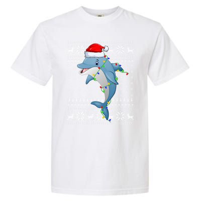 Dolphin Fish Ugly Xmas Sweater Style Santa Dolphin Christmas Meaningful Gift Garment-Dyed Heavyweight T-Shirt