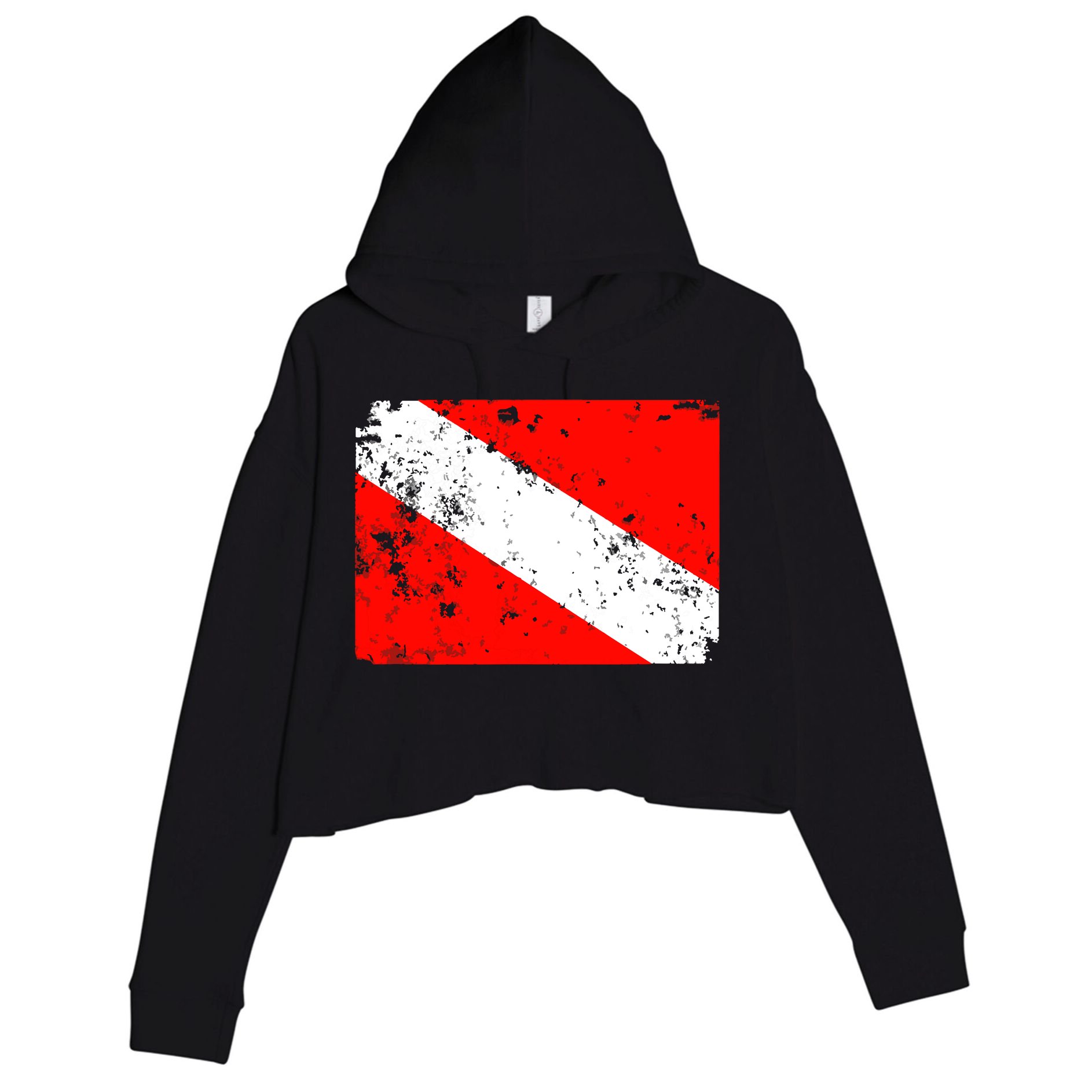 Dive Flag Vintage Worn Scuba Diving Crop Fleece Hoodie