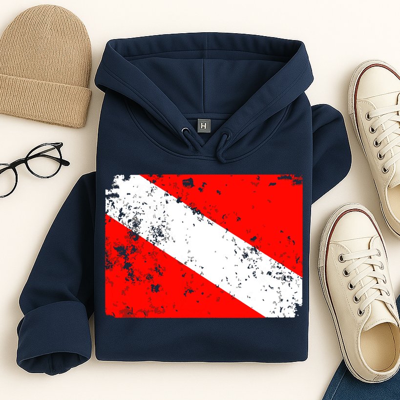 Dive Flag Vintage Worn Scuba Diving Hoodie