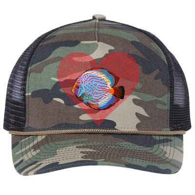 Discus Fish Valentines Day Fish Love Fingerprint Gift Retro Rope Trucker Hat Cap