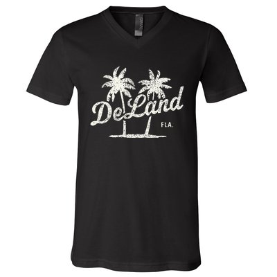 Deland Florida Vintage 70s Palm Trees V-Neck T-Shirt