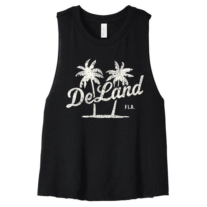 Deland Florida Vintage 70s Palm Trees Women's Racerback Cropped Tank