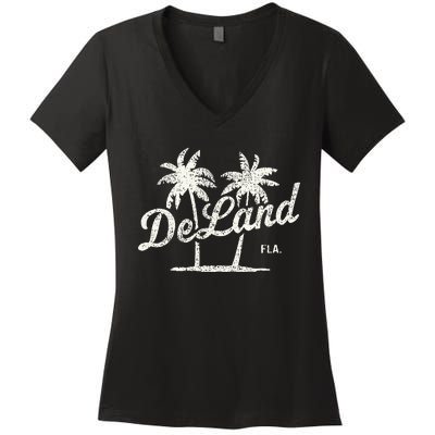 Deland Florida Vintage 70s Palm Trees Women's V-Neck T-Shirt