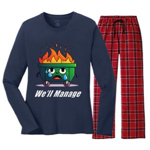 Dumpster Fire WeLl Manage Women's Long Sleeve Flannel Pajama Set 