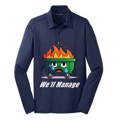 Dumpster Fire WeLl Manage Silk Touch Performance Long Sleeve Polo