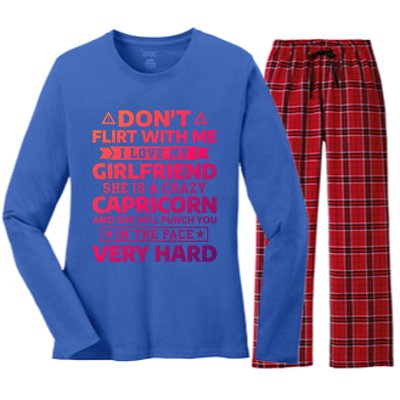 Dont Flirt With Me I Love My Capricorn Friend Horoscope Gift Women's Long Sleeve Flannel Pajama Set 