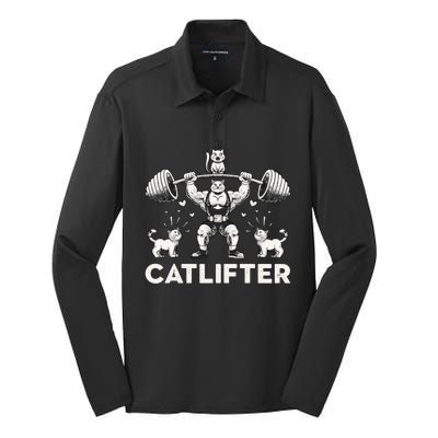 Deadlifter Fitness Workout Bodybuilder Deadlifting Cat Gift Silk Touch Performance Long Sleeve Polo