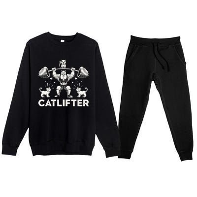 Deadlifter Fitness Workout Bodybuilder Deadlifting Cat Gift Premium Crewneck Sweatsuit Set