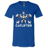 Deadlifter Fitness Workout Bodybuilder Deadlifting Cat Gift V-Neck T-Shirt