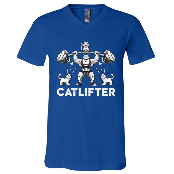 Deadlifter Fitness Workout Bodybuilder Deadlifting Cat Gift V-Neck T-Shirt