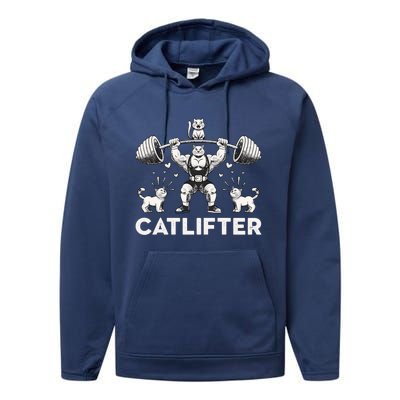 Deadlifter Fitness Workout Bodybuilder Deadlifting Cat Gift Performance Fleece Hoodie