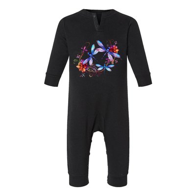 Dragonfly For Women Chakra Color Flower Dragonflies Infant Fleece One Piece