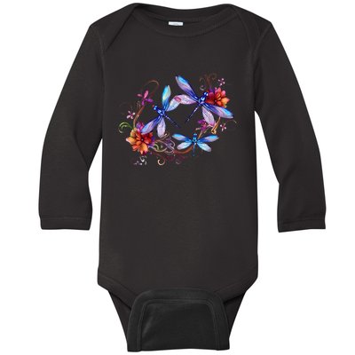 Dragonfly For Women Chakra Color Flower Dragonflies Baby Long Sleeve Bodysuit