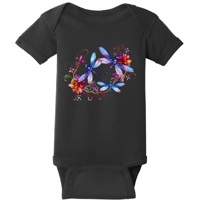 Dragonfly For Women Chakra Color Flower Dragonflies Baby Bodysuit