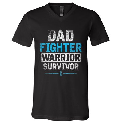 Dad Fighter Warrior Survivor Prostate Cancer Awareness V-Neck T-Shirt