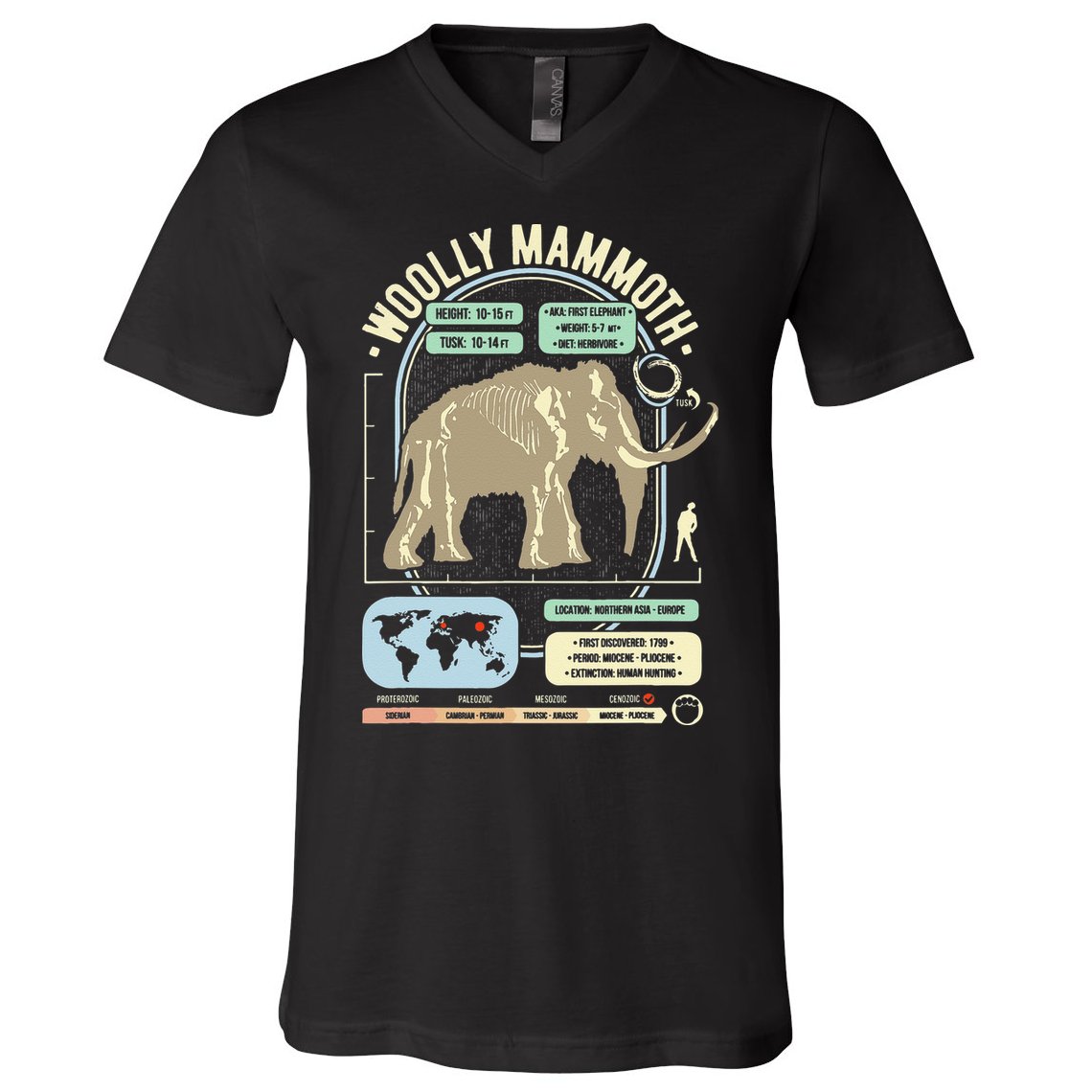 Dinosaur Facts Woolly Mammoth Science & Anatomy Gift V-Neck T-Shirt