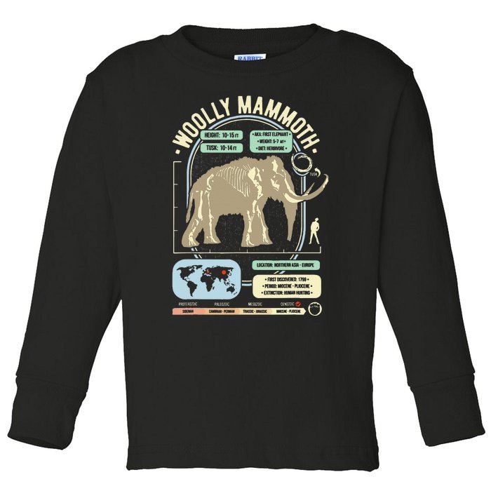 Dinosaur Facts Woolly Mammoth Science & Anatomy Gift Toddler Long Sleeve Shirt