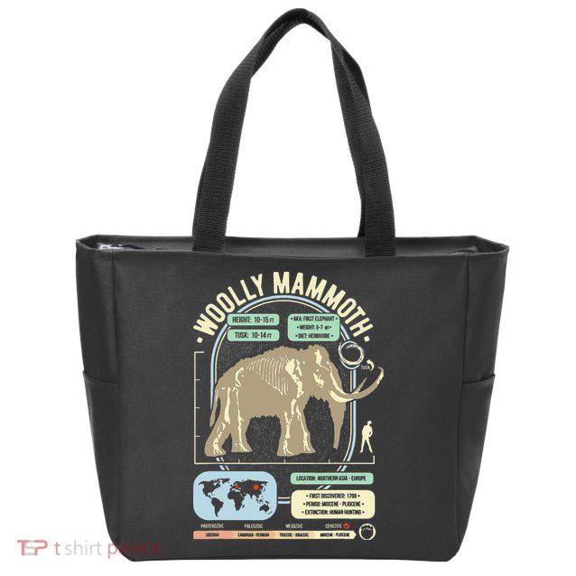 Dinosaur Facts Woolly Mammoth Science & Anatomy Gift Zip Tote Bag