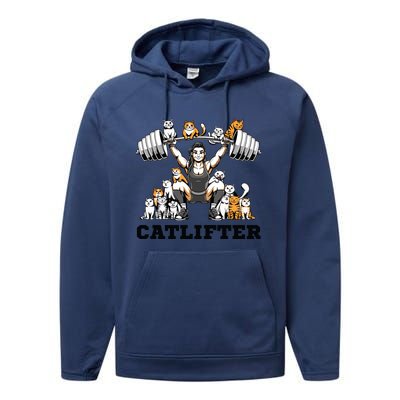 Deadlifter Fitness Workout Bodybuilder Deadlifting Cat Cute Gift Performance Fleece Hoodie