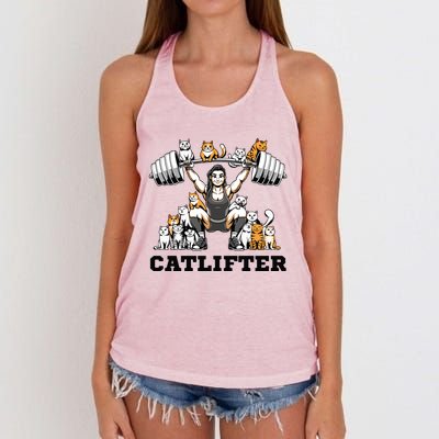 Deadlifter Fitness Workout Bodybuilder Deadlifting Cat Cute Gift Women's Knotted Racerback Tank