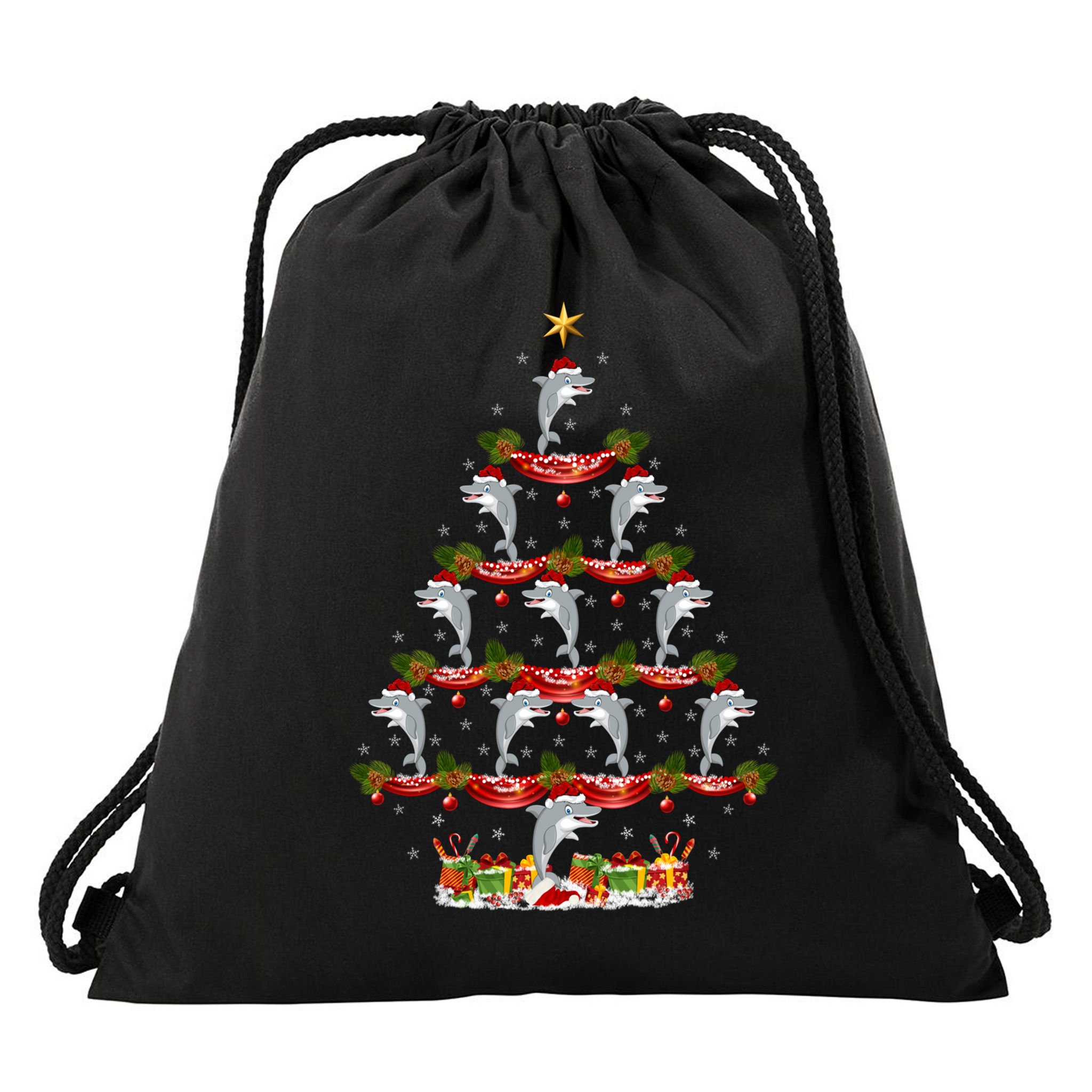 Dolphin Fish Xmas Tree Lighting Dolphin Christmas Tree Gift Drawstring Bag
