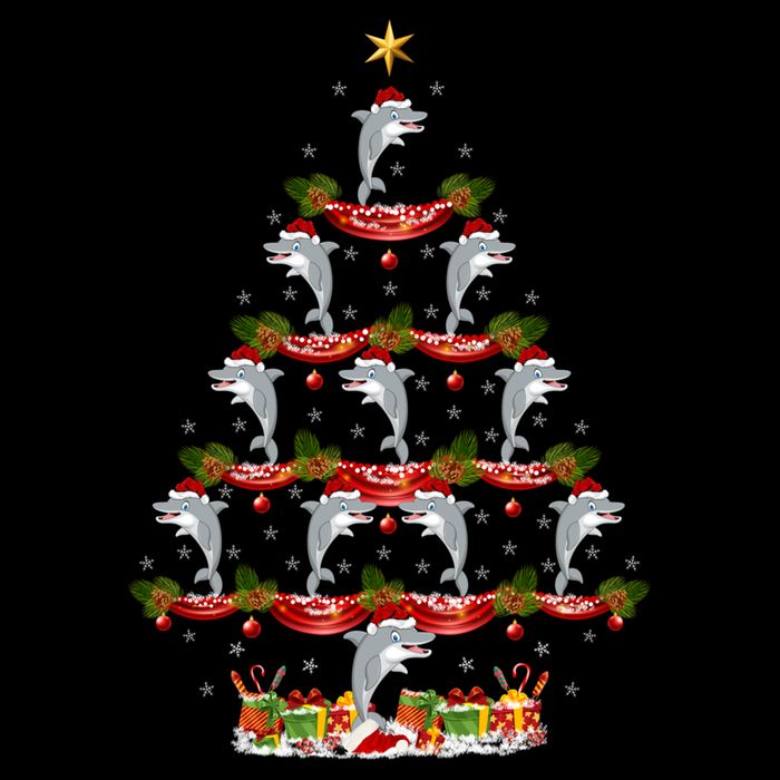Dolphin Fish Xmas Tree Lighting Dolphin Christmas Tree Gift Drawstring Bag