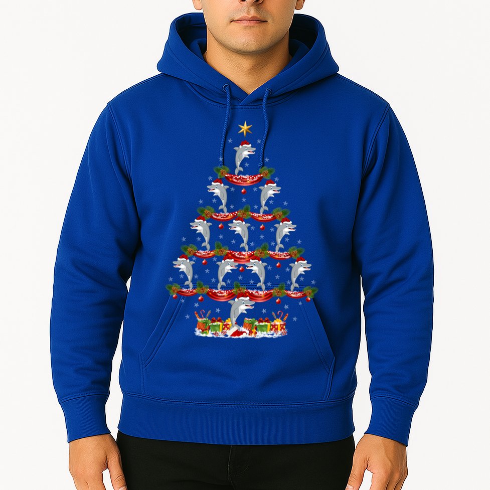 Dolphin Fish Xmas Tree Lighting Dolphin Christmas Tree Gift Hoodie