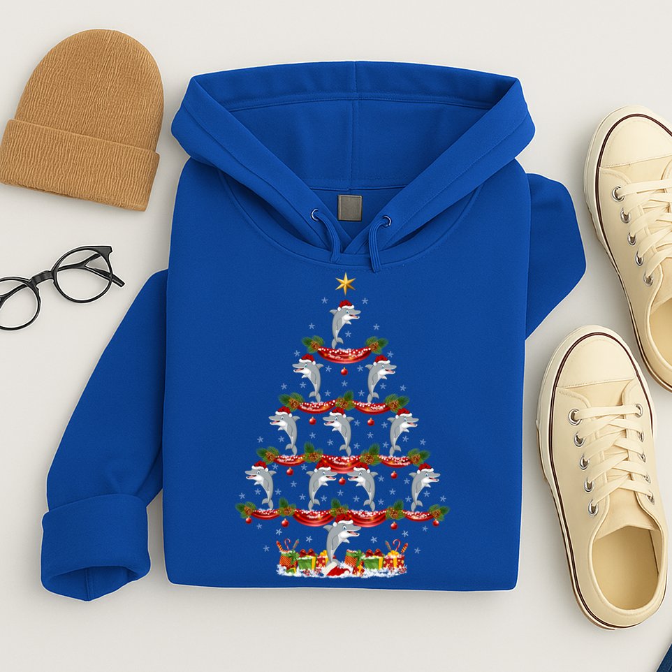 Dolphin Fish Xmas Tree Lighting Dolphin Christmas Tree Gift Hoodie