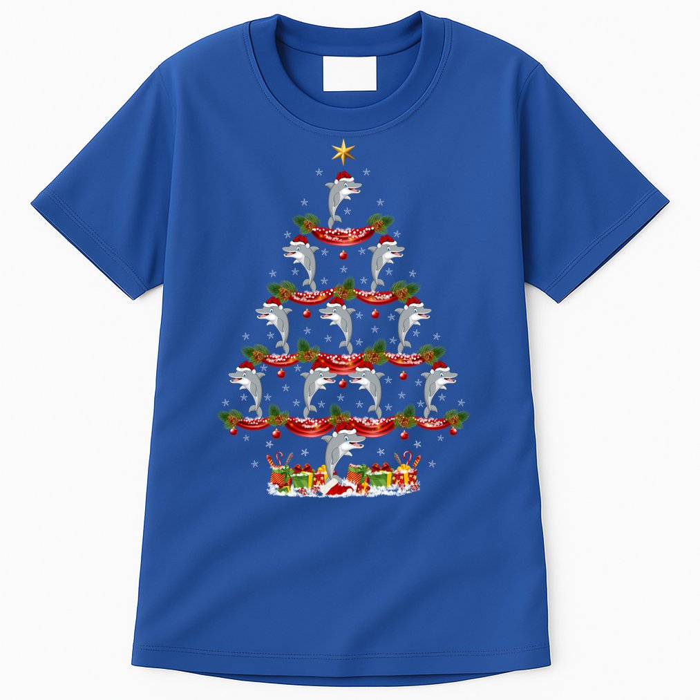 Dolphin Fish Xmas Tree Lighting Dolphin Christmas Tree Gift Tall T-Shirt