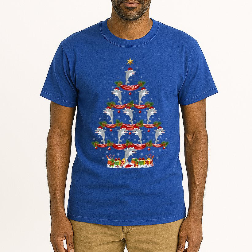 Dolphin Fish Xmas Tree Lighting Dolphin Christmas Tree Gift Tall T-Shirt