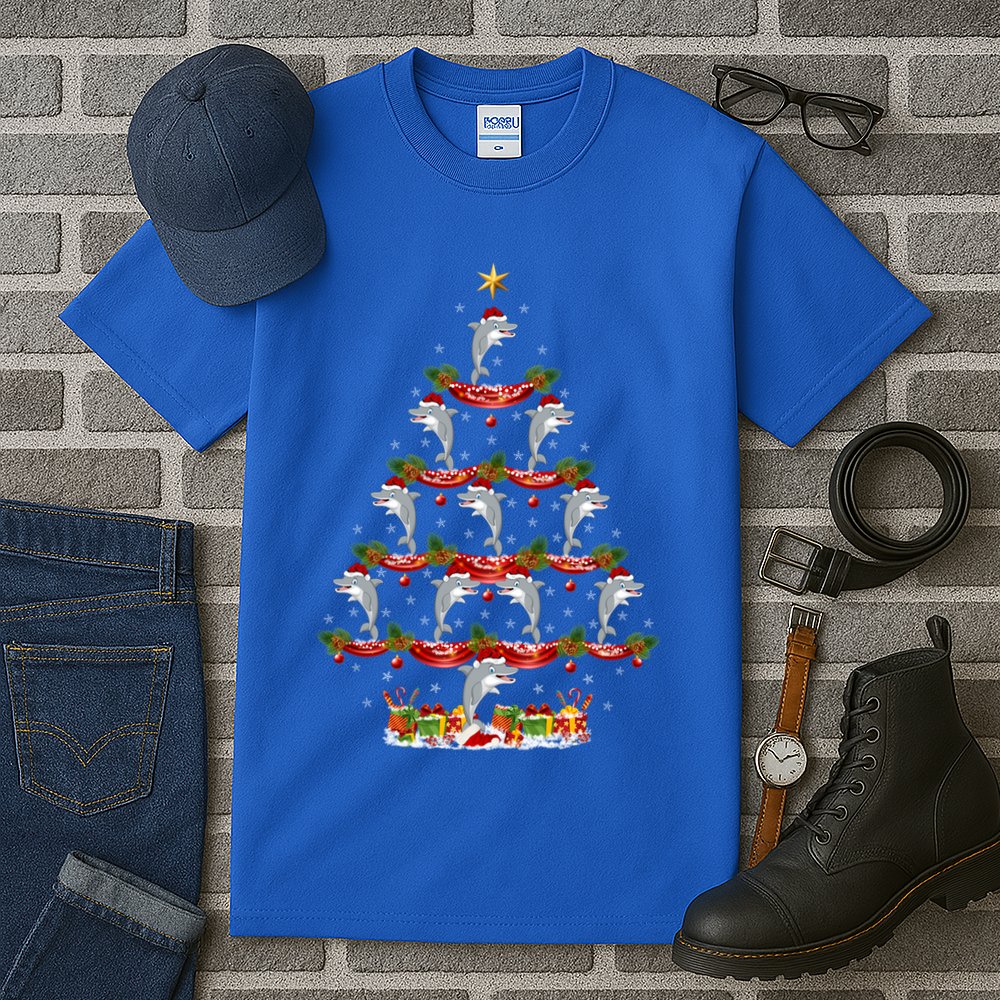 Dolphin Fish Xmas Tree Lighting Dolphin Christmas Tree Gift Tall T-Shirt