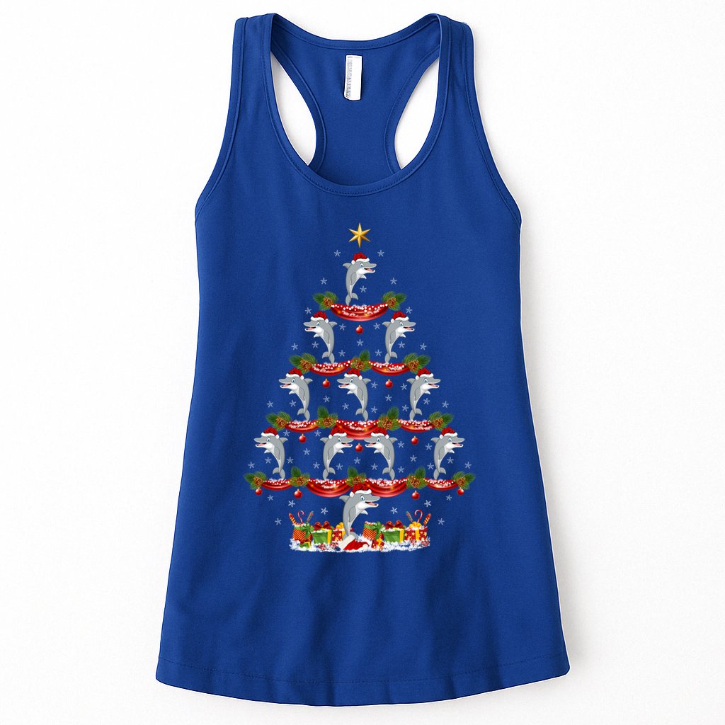 Dolphin Fish Xmas Tree Lighting Dolphin Christmas Tree Gift Womens Tank Top