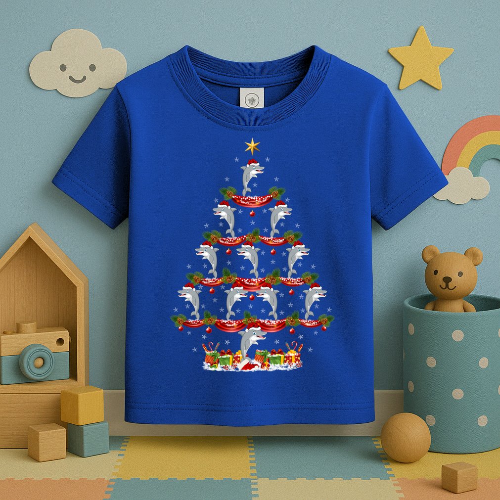 Dolphin Fish Xmas Tree Lighting Dolphin Christmas Tree Gift Toddler T-Shirt