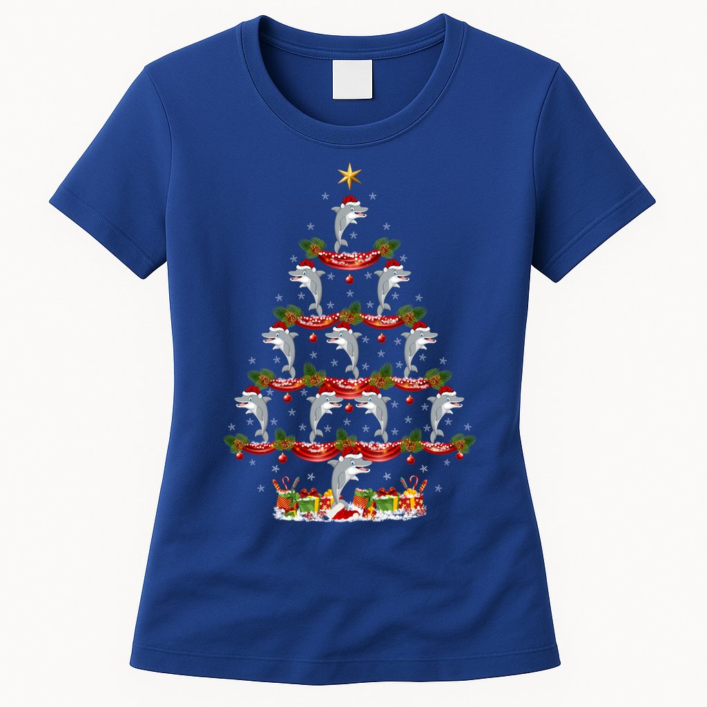 Dolphin Fish Xmas Tree Lighting Dolphin Christmas Tree Gift Womens T-Shirt