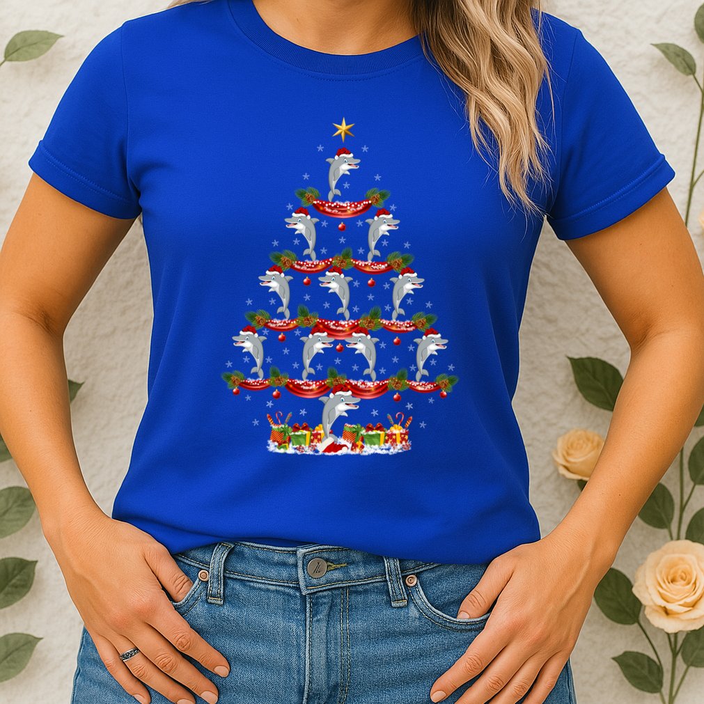 Dolphin Fish Xmas Tree Lighting Dolphin Christmas Tree Gift Womens T-Shirt