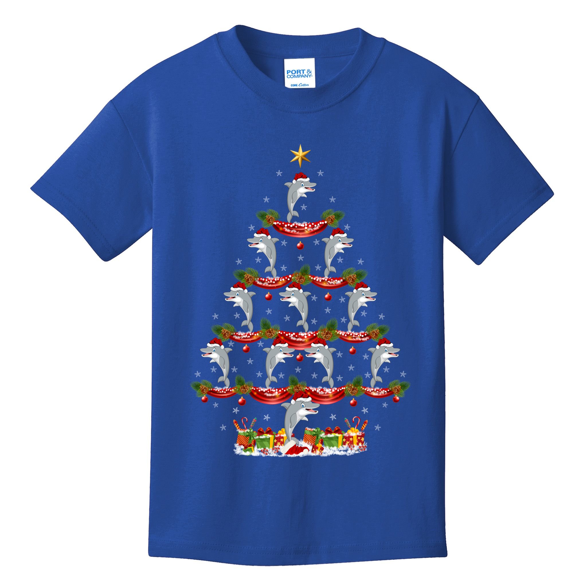 Dolphin Fish Xmas Tree Lighting Dolphin Christmas Tree Gift Kids T-Shirt