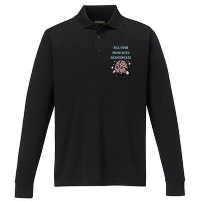 Distressed Fill Your Mind With Shakespeare Funny Brain Joke Performance Long Sleeve Polo