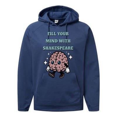 Distressed Fill Your Mind With Shakespeare Funny Brain Joke Performance Fleece Hoodie