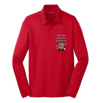 Distressed Fill Your Mind With Shakespeare Funny Brain Joke Silk Touch Performance Long Sleeve Polo