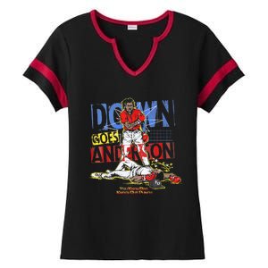 DOWN GOES ANDERSON FUNNY BASEBALL Trending Design Ladies Halftime Notch Neck Tee