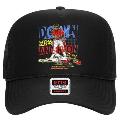 DOWN GOES ANDERSON FUNNY BASEBALL Trending Design High Crown Mesh Back Trucker Hat