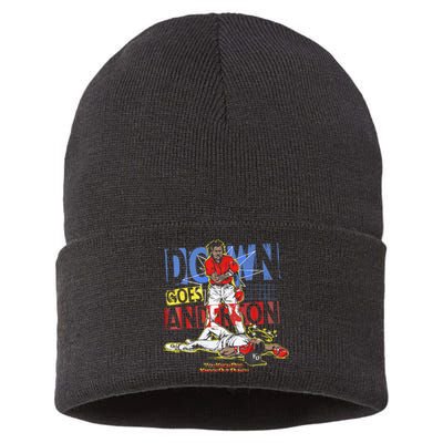 DOWN GOES ANDERSON FUNNY BASEBALL Trending Design Sustainable Knit Beanie